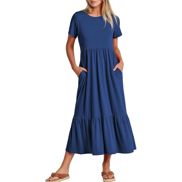 ANRABESS Women Summer Casual Short Sleeve Crewneck Aline Swing Flowy Tiered Shirt